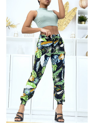 Pantalon à plumes vert anis fluide élastique à la taille et aux chevilles - 3