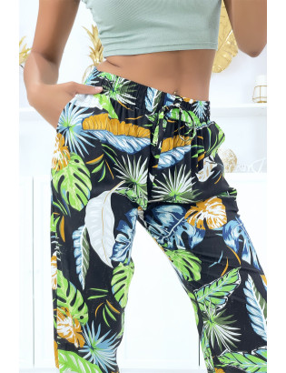 Pantalon à plumes vert anis fluide élastique à la taille et aux chevilles - 4