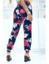Pantalon marine à fleurs fluide élastique à la taille et aux chevilles - 3