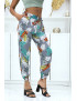 Pantalon feuillage gris fluide élastique à la taille et aux chevilles  - 2