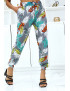 Pantalon feuillage gris fluide élastique à la taille et aux chevilles  - 3