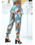 Pantalon feuillage gris fluide élastique à la taille et aux chevilles  - 4
