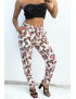 Pantalon fluide blanc coupe droite à imprimé feuillage coloré  - 2