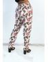 Pantalon fluide blanc coupe droite à imprimé feuillage coloré  - 3