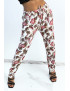 Pantalon fluide blanc coupe droite à imprimé feuillage coloré  - 5