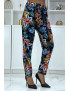 Pantalon fluide marine à motif floral B-29 - 2