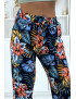 Pantalon fluide marine à motif floral B-29 - 3