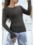 Pull marron col rond en maille tricot très extensible et très doux - 2
