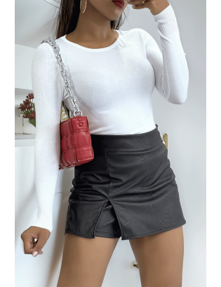 Pull blanc col rond en maille tricot très extensible et très doux - 2