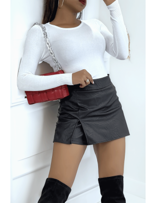 Pull blanc col rond en maille tricot très extensible et très doux - 3