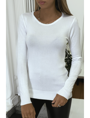 Pull blanc col rond en maille tricot très extensible et très doux - 5
