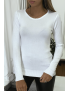 Pull blanc col rond en maille tricot très extensible et très doux - 5