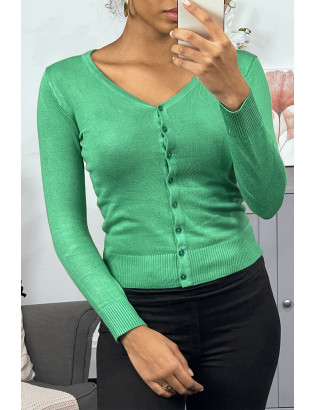 Gilet vert clair en maille tricot très extensible, l'incontournable classique - 1