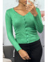 Gilet vert clair en maille tricot très extensible, l'incontournable classique - 1