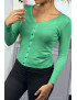 Gilet vert clair en maille tricot très extensible, l'incontournable classique - 2