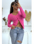 Gilet fuchsia en maille tricot très extensible et très doux - 1