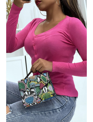 Gilet fuchsia en maille tricot très extensible et très doux - 2