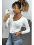 Gilet écru en maille tricot très extensible, l'incontournable classique - 3