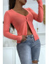 Gilet corail en maille tricot très extensible et très doux - 1