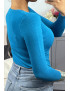 Gilet bleu en maille tricot très extensible et très doux - 3