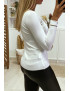 Pull blanc col V en maille tricot très extensible et très doux - 4