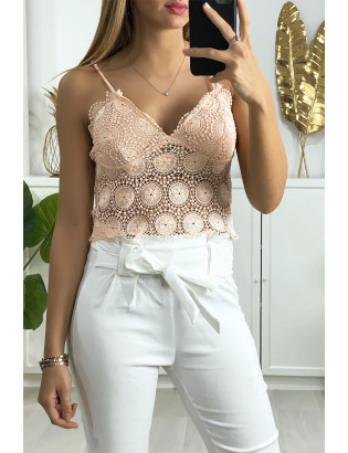 Débardeur en dentelle rose avec bretelles amovible - 2