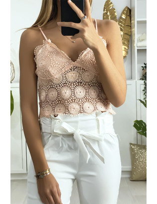 Débardeur en dentelle rose avec bretelles amovible - 3