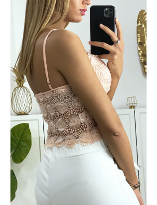 Débardeur en dentelle rose avec bretelles amovible - 4