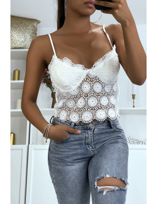 Débardeur en dentelle blanc avec bretelles amovible - 1