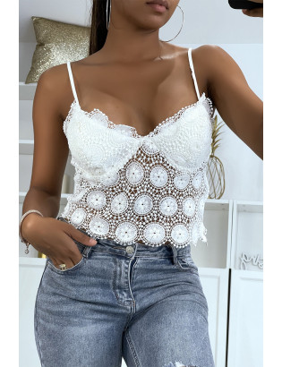 Débardeur en dentelle blanc avec bretelles amovible - 3