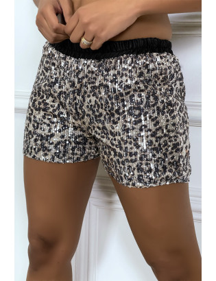 Mini short noir leopard en sequins - 6