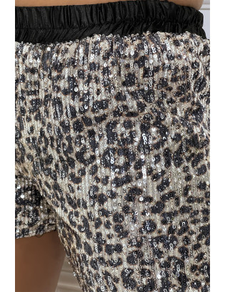 Mini short noir leopard en sequins - 7