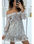 Robe patineuse fleurie verte à manches tombantes - 2