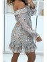Robe patineuse fleurie verte à manches tombantes - 3