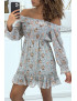 Robe patineuse fleurie verte à manches tombantes - 4