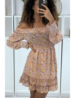 Robe patineuse fleurie rose à manches tombantes - 4