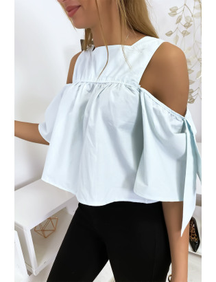 Blouse crop top bleu avec noeuds - 2
