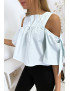 Blouse crop top bleu avec noeuds - 2