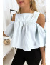 Blouse crop top bleu avec noeuds - 3
