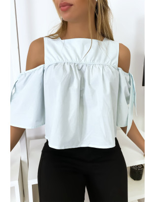 Blouse crop top bleu avec noeuds - 4