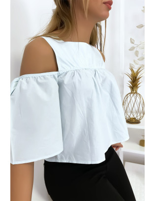 Blouse crop top bleu avec noeuds - 5