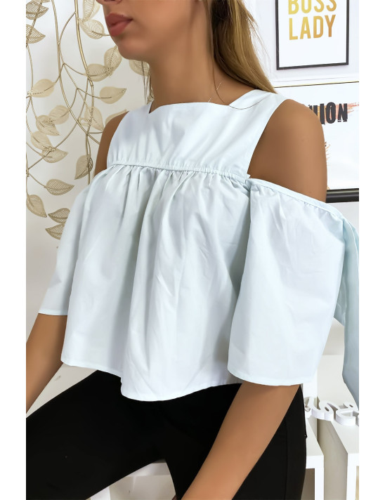 Blouse crop top bleu avec noeuds - 7