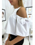 Blouse crop top blanche avec noeuds - 1