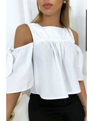 Blouse crop top blanche avec noeuds - 2