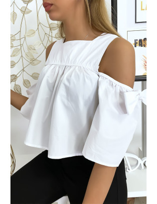 Blouse crop top blanche avec noeuds - 4