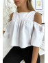 Blouse crop top blanche avec noeuds - 5