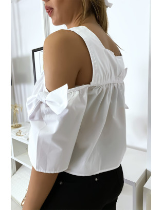 Blouse crop top blanche avec noeuds - 6