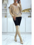Pull col V en taupe over size avec dentelle dans une belle matière douce - 3