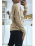 Pull col V en taupe over size avec dentelle dans une belle matière douce - 4