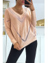 Pull col V en rose over size avec dentelle dans une belle matière douce - 3